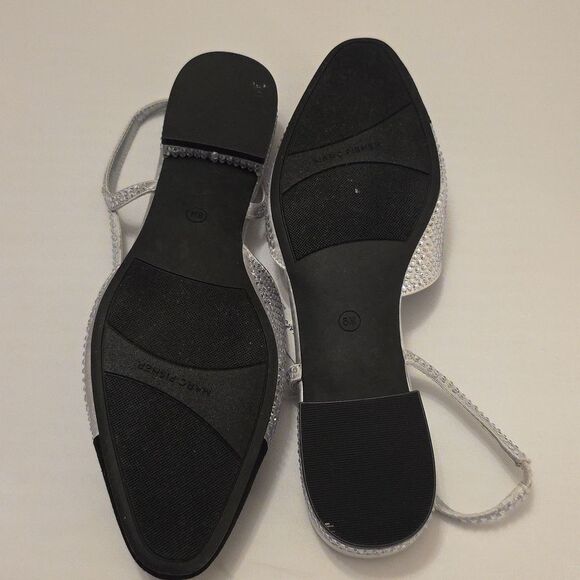 BRAND NEW MARC FISHER RHINESTONE  EMBELLISHMENT BLACK & SILVER SLINGBACK FLATS - Picture 12 of 16
